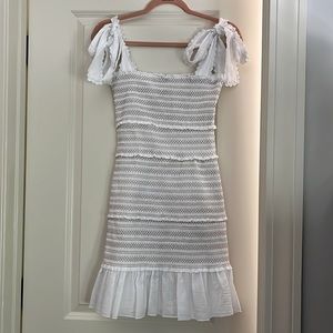Smocked Ruffle Sleeveless Shoulder Tie Square Neck Mini Dress